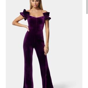 Bebe BLACK velvet jumpsuit with rhinestones